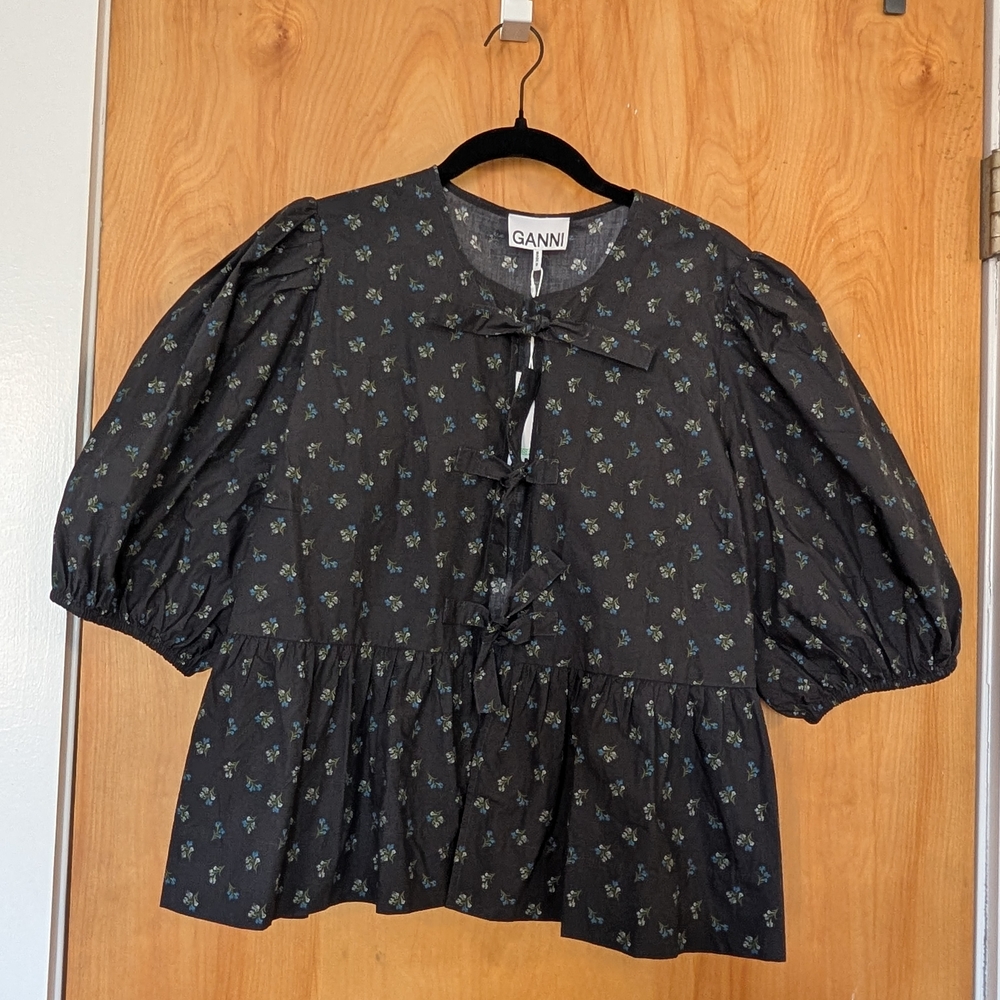GANNI Black Floral Women's Top
